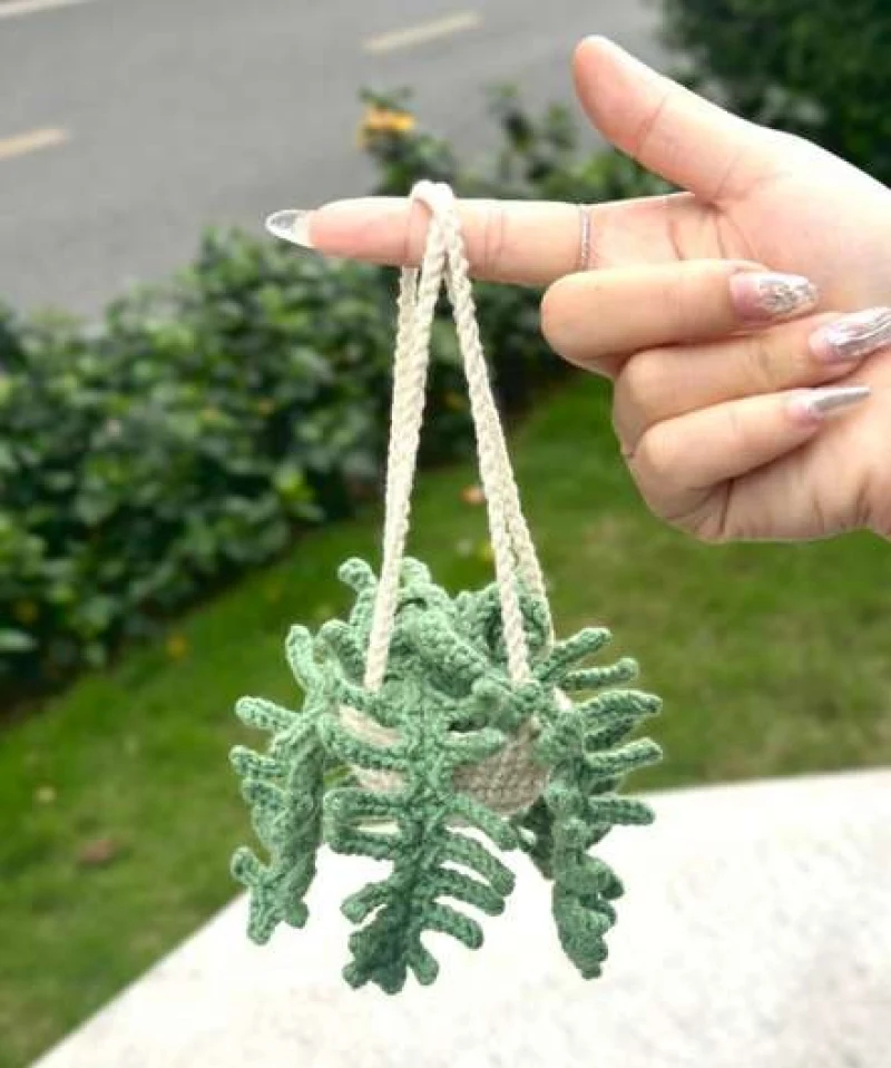 Complimentary Intermediate crochet pattern: Fern Plant Amigurumi Car Charm Pattern - Simple to follow guide