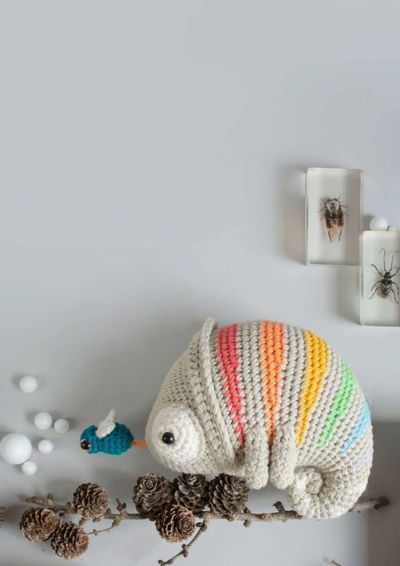 Complimentary Advanced crochet pattern: Chameleon Conrad Musical Toy Amigurumi Pattern - Simple to follow guide