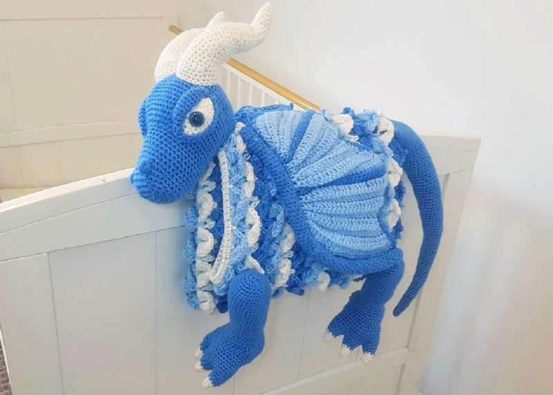 Complimentary Intermediate crochet pattern: 3in1 Ice Dragon Baby Blanket Amigurumi Pattern - Simple to follow guide