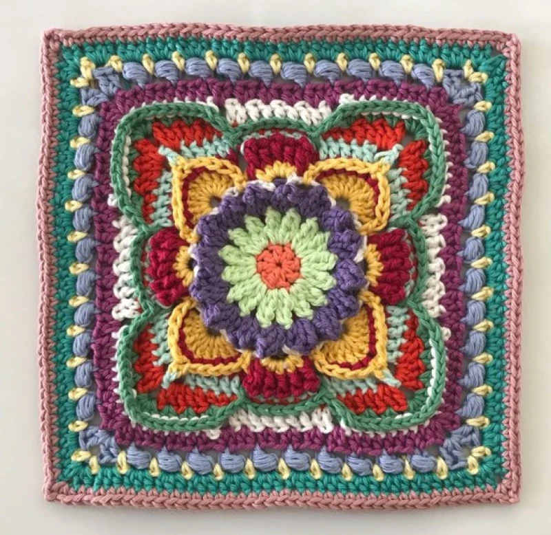 Complimentary Intermediate crochet pattern: Kinnedy Nichelle Textured Floral Square Pattern - Simple to follow guide