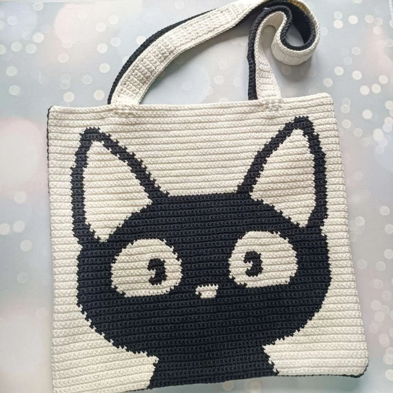 Complimentary Intermediate crochet pattern: Kawaii Black Cat Tote Bag Crochet Pattern - Simple to follow guide
