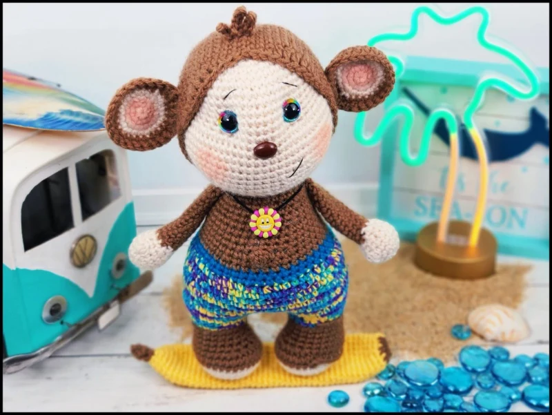 Complimentary Intermediate crochet pattern: Oakley the Beach Monkey Amigurumi Pattern - Simple to follow guide