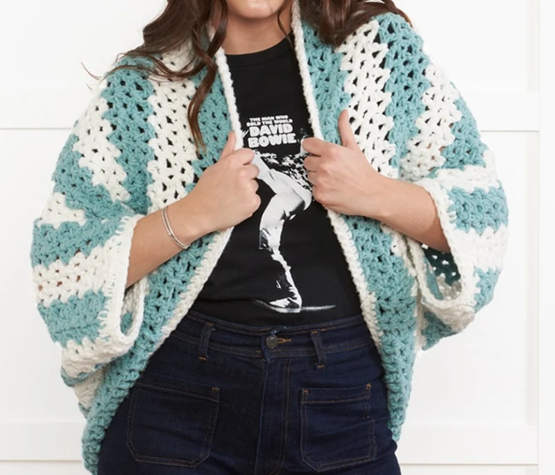 Complimentary Beginner Friendly crochet pattern: Bold Stripe Crochet Cocoon Cardigan Pattern - Simple to follow guide