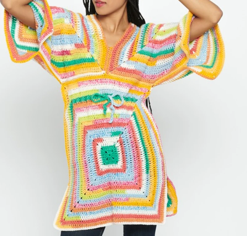 Complimentary Intermediate crochet pattern: Colorful Boho Striped Crochet Tunic Pattern - Simple to follow guide