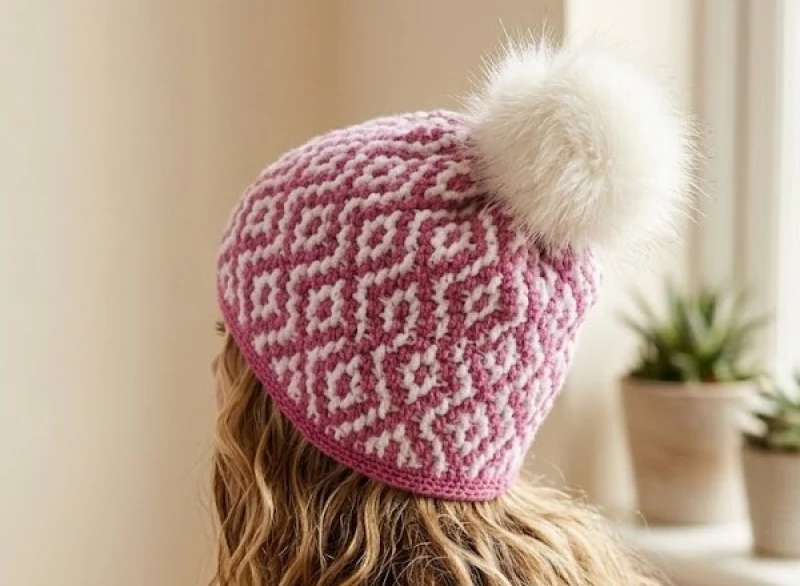 Complimentary Intermediate crochet pattern: Mosaic Diamond Crochet Beanie Pattern - Simple to follow guide