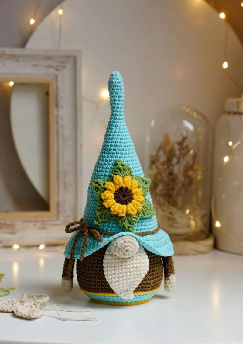 Complimentary Intermediate crochet pattern: Sunflower Garden Gnome Amigurumi Pattern - Simple to follow guide