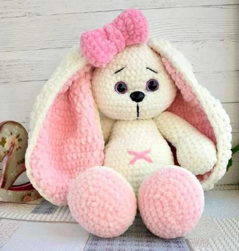 Complimentary Intermediate crochet pattern: Soft Bunny with Colorful Ears Amigurumi Pattern - Simple to follow guide