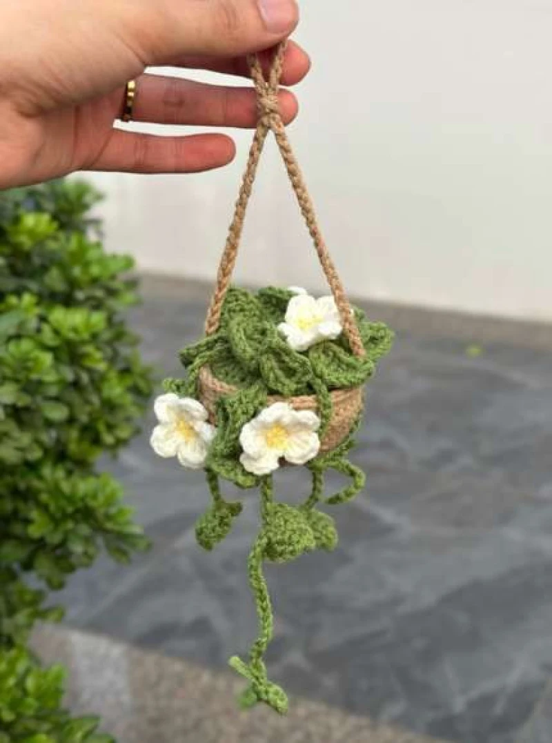 Complimentary Intermediate crochet pattern: Hanging Ivy Car Plant Amigurumi Pattern - Simple to follow guide